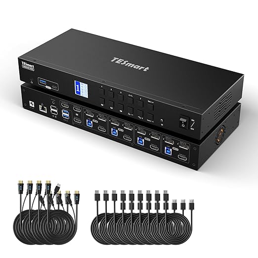 TESmart USB 3.0 KVM Switch 3 Monitors 4 Computers 4K@60Hz, HDMI+DP KVM Docking by TESmart