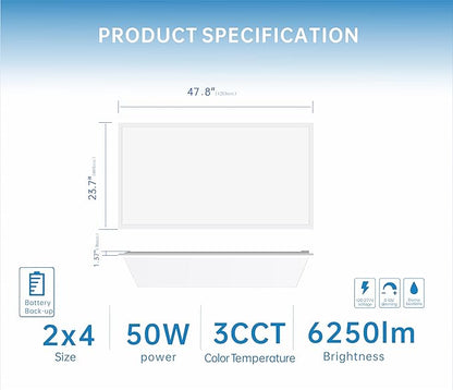 2X4 LED Flat Panel Light with Emergency Battery Backup, 50W 3000K/4000K/5000K - Image 4