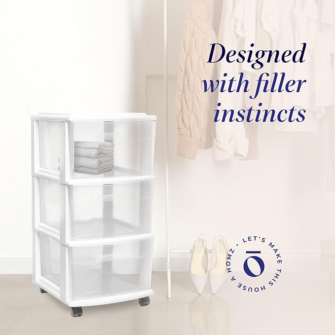 HOMZ Drawer Tower, 3-Tier Rolling Storage Cart - Image 4