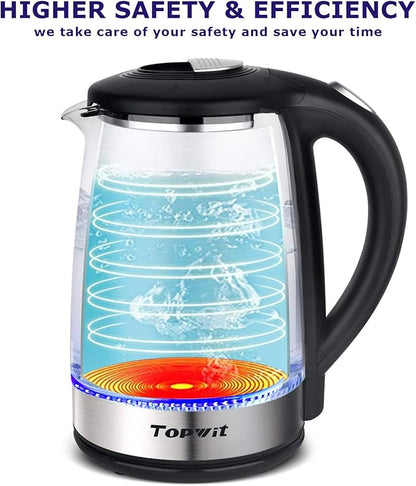 TOPWIT Electric Kettle Glass Hot Water Kettle, 2.0L Water Warmer, BPA-Free - Image 5