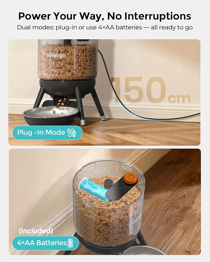 Automatic Cat Feeder with Timed Food Dispenser, One-Touch Feeding, Dual Power - Image 3