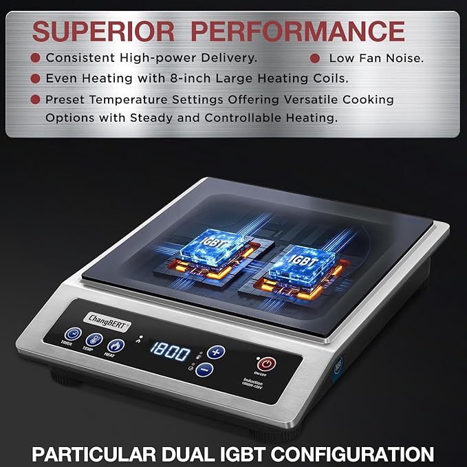 ChangBERT Induction Cooktop, Commercial Grade Portable Cooker, Large 8” Heating - Image 4