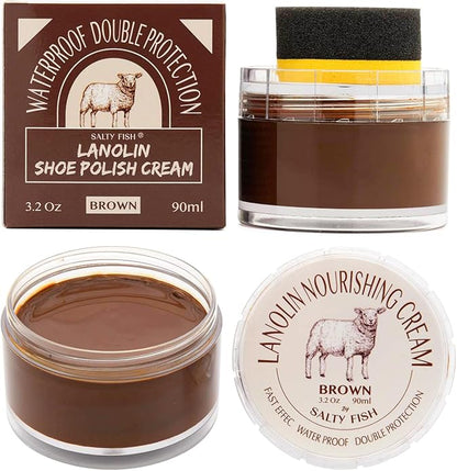 SALTY FISH Shoe Polish Cream 3.2Oz, Lanolin Shoe Polish Kit by SALTYFISH