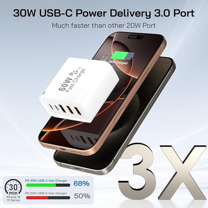 2Pack USB C Fast Charger Block, Total 60W 5-Port USB C Wall Charger - Image 2