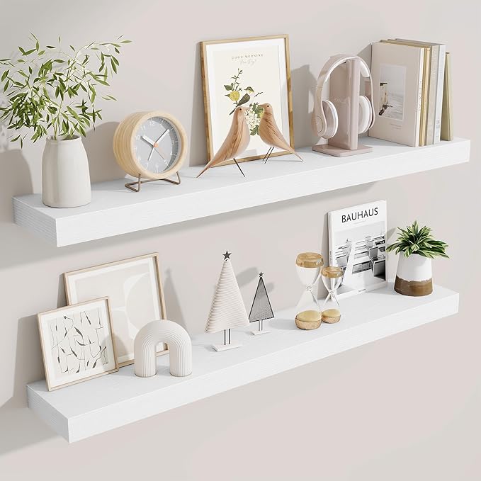 Fun Memories 40 Inch Floating Shelves, Long Wood Wall Shelf Set of 2 by FunMemories
