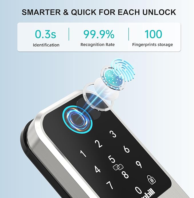 Hornbill WiFi Smart Lock Deadbolt, Keyless Entry Front Door Lock, Fingerprint - Image 3