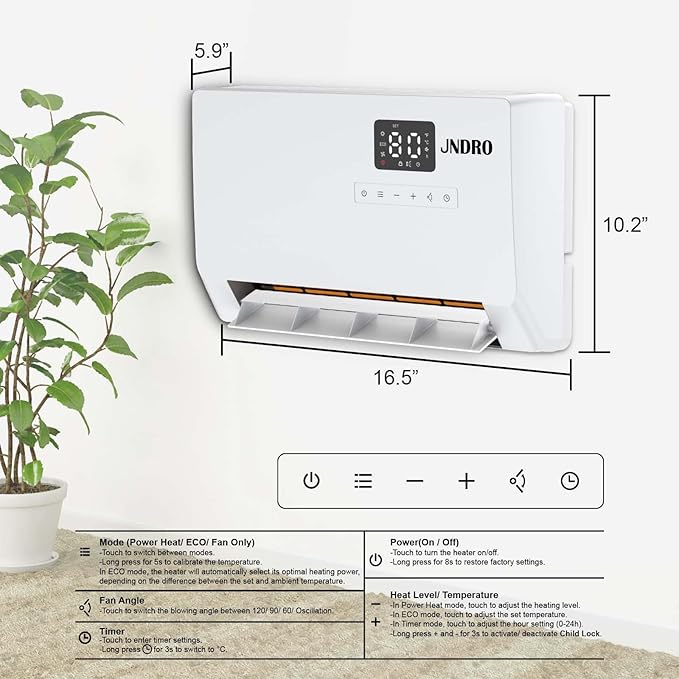 Wall-Mounted Space Heater with ECO Thermostat and Remote Control, LED Display - Image 6