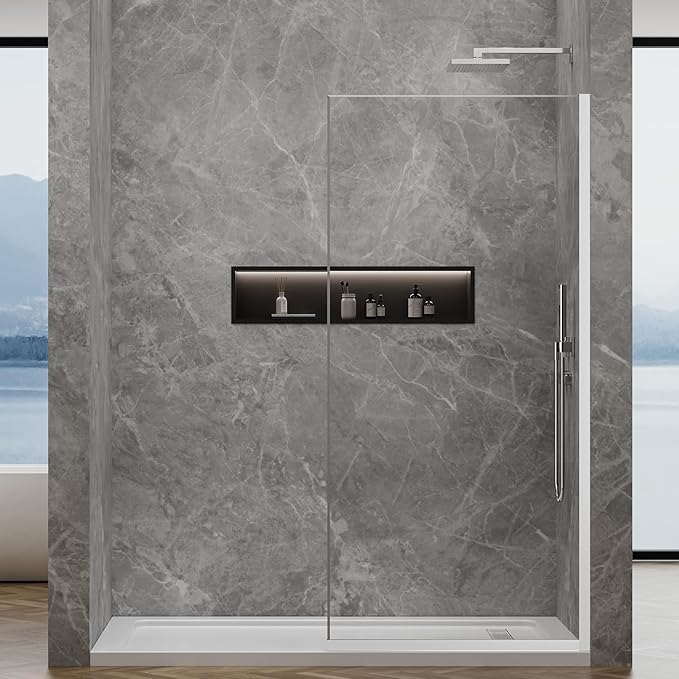 35"x74" Semi-Framed Shower Screen, Single Fixed Shower Glass Panel - Image 2