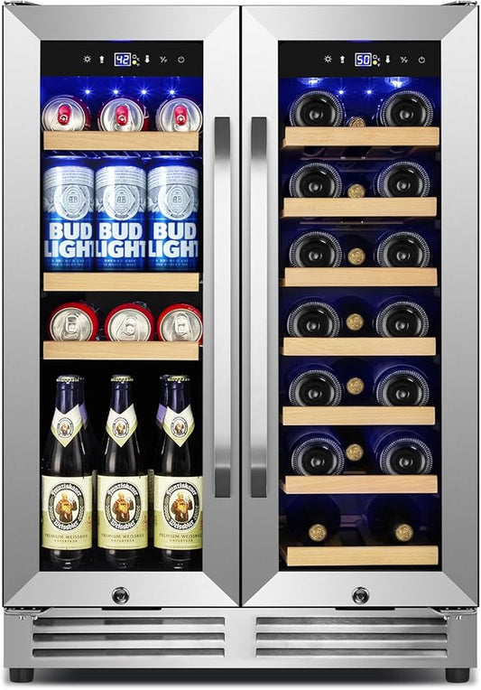 24 Inch Upgraded Wine and Beverage Refrigerator– Dual Zone Beverage Cooler by Velieta-SpecialistinFridge