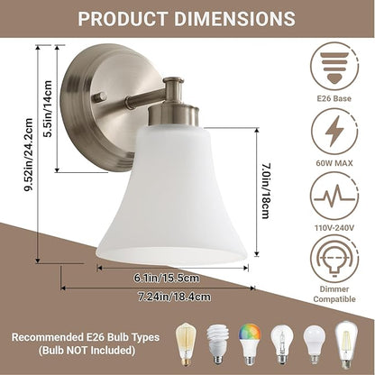 LOUSACE 2 Pack 1-Light Brushed Nickel Bathroom Lighting Fixtures Vintage - Image 4
