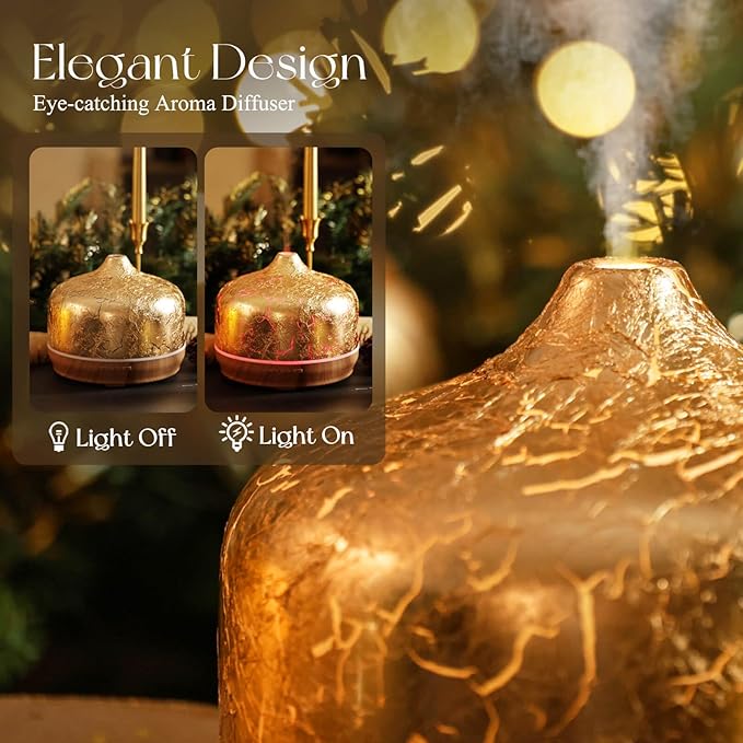 Porseme 500ml Essential Oil Diffuser Gold Plated Glass Aromatherapy Ultrasonic - Image 7