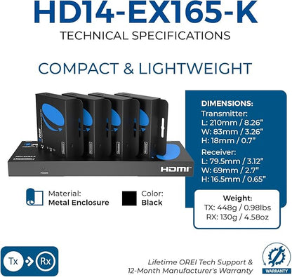 OREI 4K 1x4 HDMI Extender Splitter Over CAT6/7 Ethernet Cable Up to 4K@30Hz - Image 5