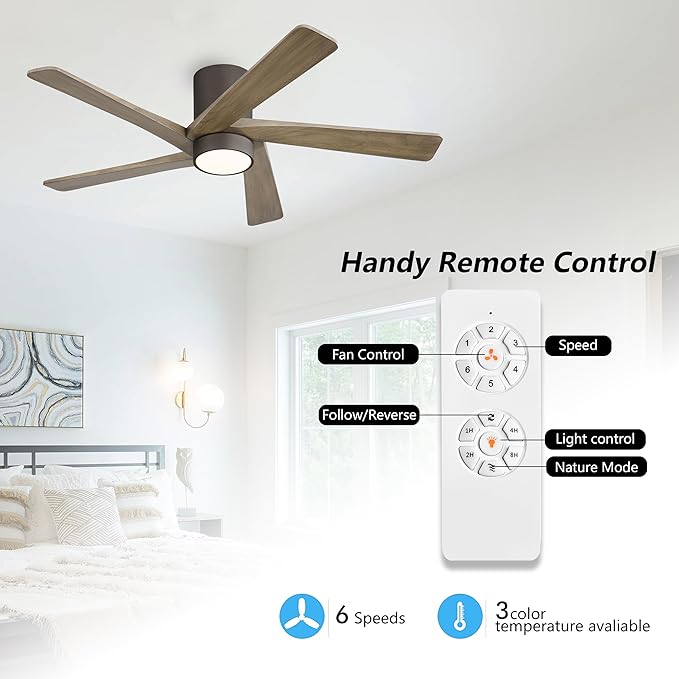 WINGBO 48 Inch Flush Mount DC Ceiling Fan - Image 2