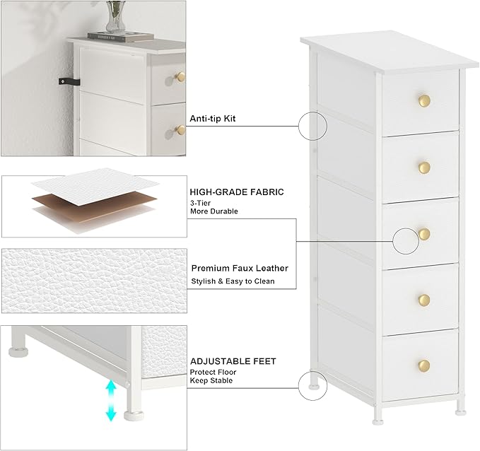 GiftGo Narrow Dresser Cabinet Vertical Slim Dresser Chest of Drawers Skinny - Image 6