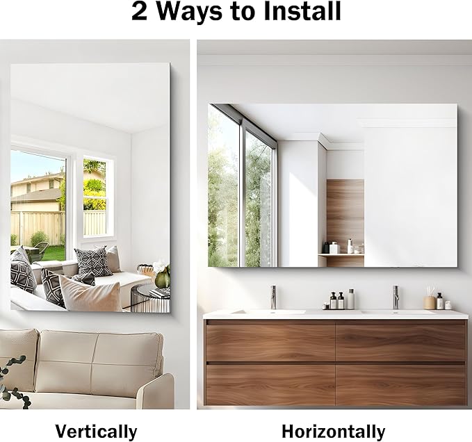CILIBER Large Frameless Mirror, 55x36 Frameless Bathroom Mirrors - Image 6