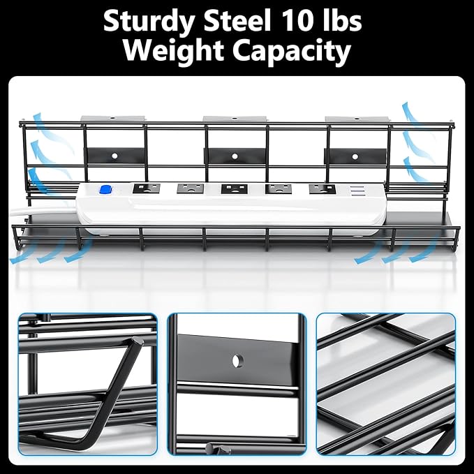 2 Pack DELAMU Under Desk Cable Management Tray, Metal Cord Cable Organizer - Image 4