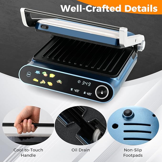 7-In-1 Sandwich Maker with LED Touch Panel & No-Stick Plates, Electric Panini - Image 8