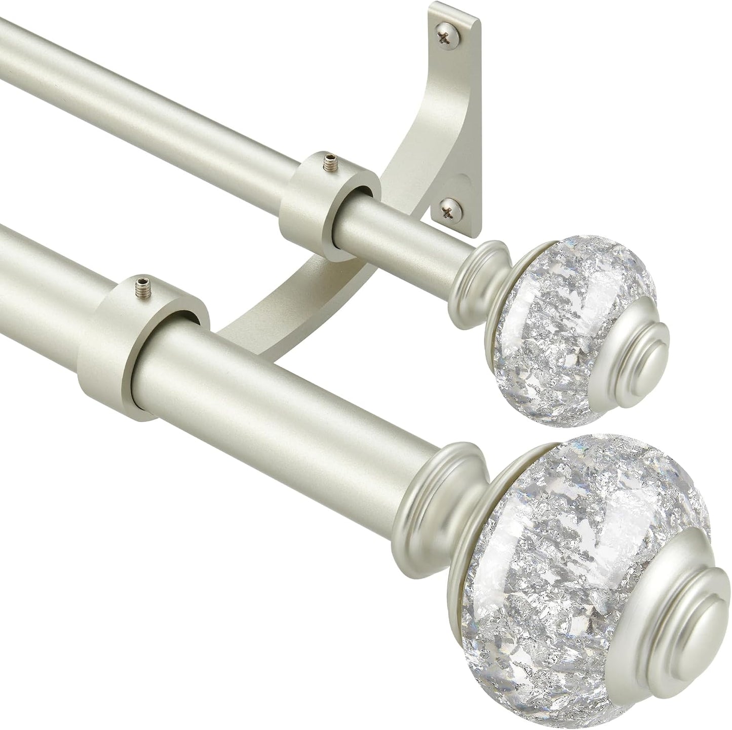 Double Curtain Rods 72 to 144 Inches(6-12 Feet) with Solid Aluminum Alloy Brackets, 1” Front and 5/8” Back Telescoping Drapery Rod for Windows, Heavy Duty Decorative Curtain Rods, Matte Silver