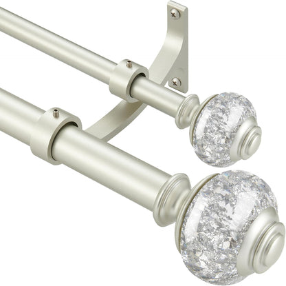 Double Curtain Rods 72 to 144 Inches(6-12 Feet) with Solid Aluminum Alloy Brackets, 1” Front and 5/8” Back Telescoping Drapery Rod for Windows, Heavy Duty Decorative Curtain Rods, Matte Silver