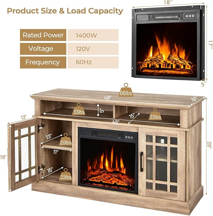 SIMOE 48 Inch Electric Fireplace TV Stand, TV Console - Image 3