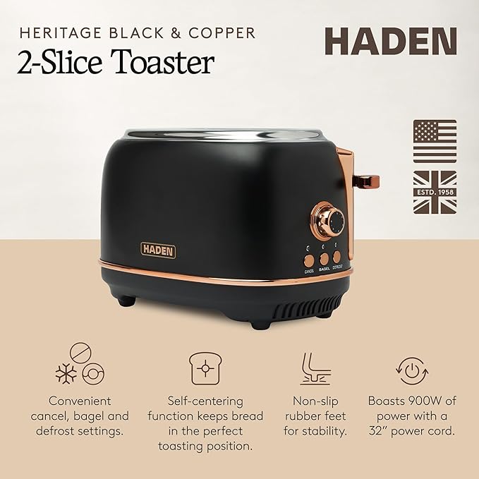 Haden Heritage 2 Slice Wide Slot Stainless Steel Toaster - Image 2
