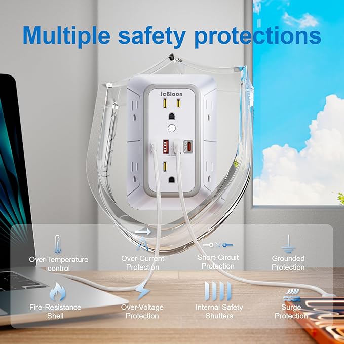 JcBlaon Surge Protector Outlet Extender 6 Outlet Extender - Image 5
