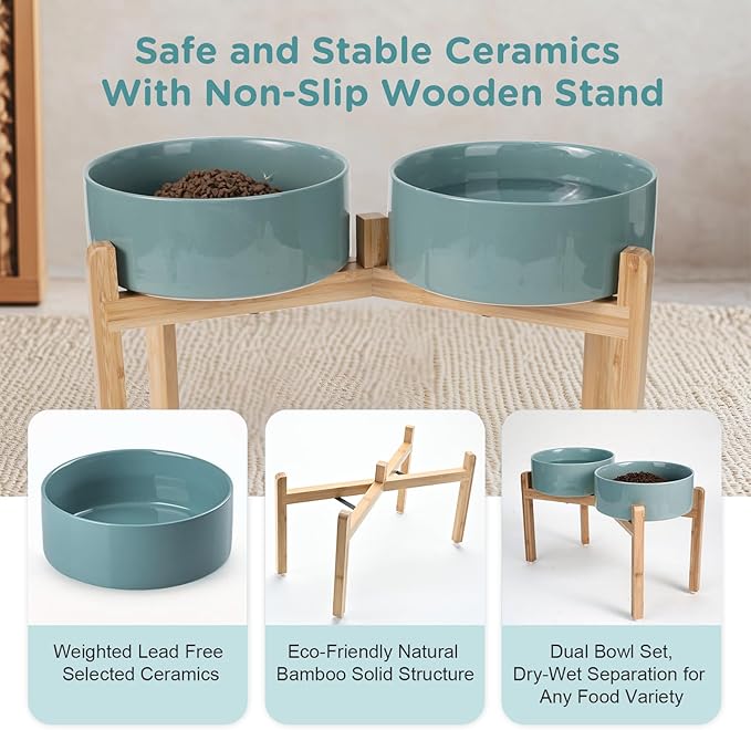 SPUNKYJUNKY Elevated Dog Bowls Ceramic, 8.3'' Dogs Food Water Bowls Raised - 60 - Image 6