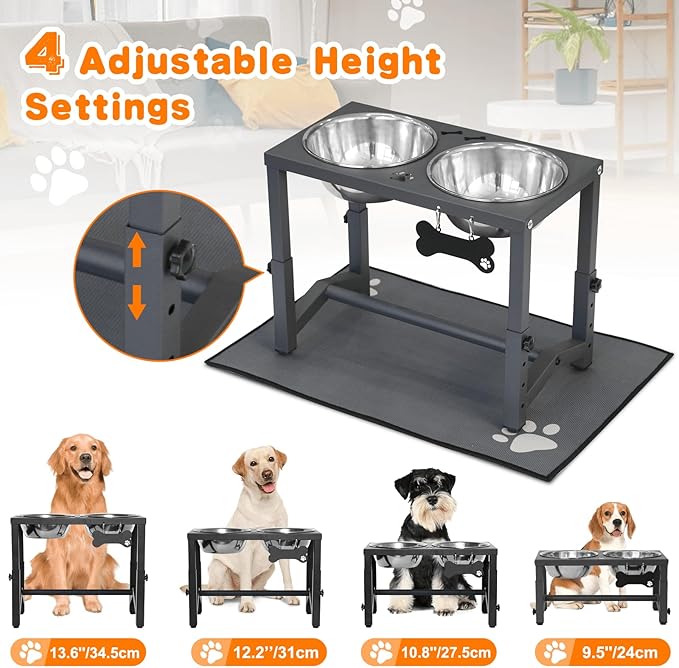Elevated Dog Bowls, 4 Height Adjustable Metal Raised Bowl Stand - Image 5