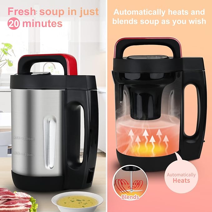 2L Soup Maker, Makes 2-6 Servings, LCD Touch Control Panel, Stainless Steel - Image 3