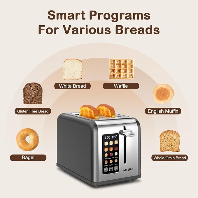 Mecity 2 Slice Touch Screen Toaster, 1.5" Wide Slot, Stainless Steel Smart - Image 3