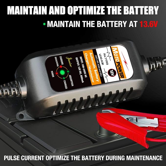 MOTOPOWER MP00205A 12V 800mA Automatic Battery Charger, Battery Maintainer - Image 6