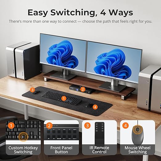 TESmart 4K@144Hz Displayport+HDMI KVM Switch 2 Monitors 4 Computers, HDMI 2.1 & - Image 7