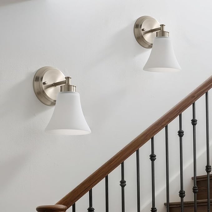 LOUSACE 2 Pack 1-Light Brushed Nickel Bathroom Lighting Fixtures Vintage - Image 3