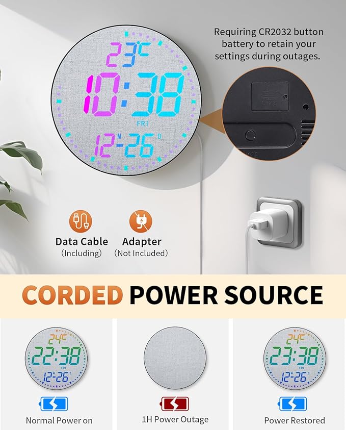 GLOKUUCA 12" Large Digital Wall Mount Clock, Count Down Timer, Big LED - Image 8