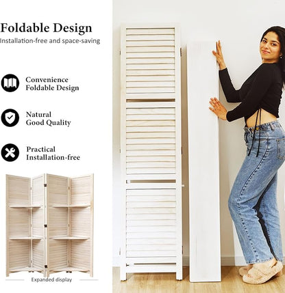 Partition Room Dividers, Folding Wood Privacy Screen - Image 3