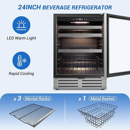 24" Beverage Refrigerator Undercounter | 180 Can Capacity | Built-In - Image 3