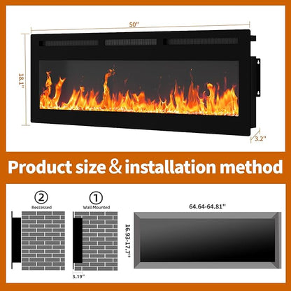 50" Smart Electric Fireplace Wall Mount, 1500w Heater - Image 8