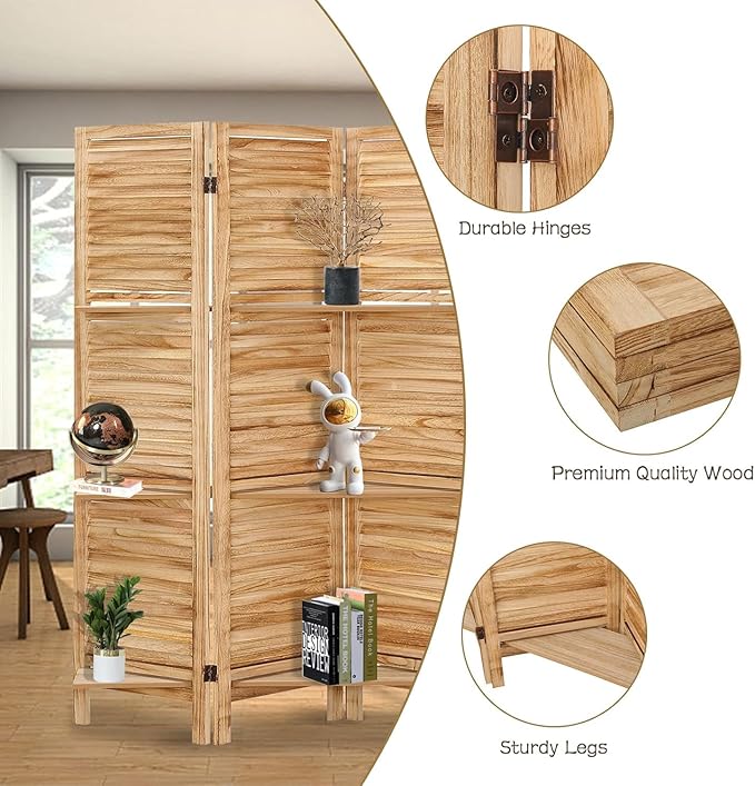4 Panel Room Divider with Shelves, Room Dividers and Folding Privacy Screens - Image 6