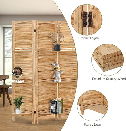 4 Panel Room Divider with Shelves, Room Dividers and Folding Privacy Screens - Image 6