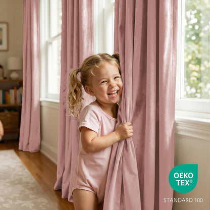 RYB HOME Velvet Curtains 102 inches Long, Extra Long High Ceiling Curtains | Thermal Insulated,Luxurious Home Decor,OEKO-TEX Certified,Apartment Loft Large Windows,W52 x L102,Baby Pink,2 Panels Set