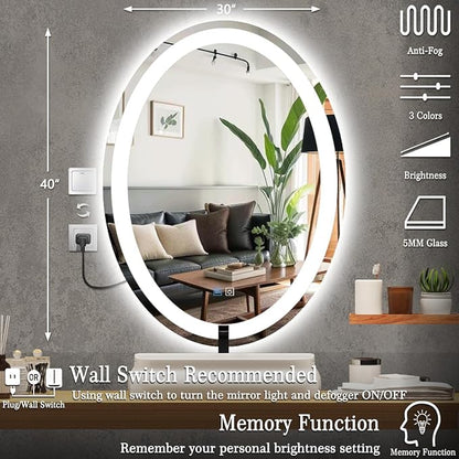 30 x 40 Inch Oval Lighted Vanity Mirror - Image 6