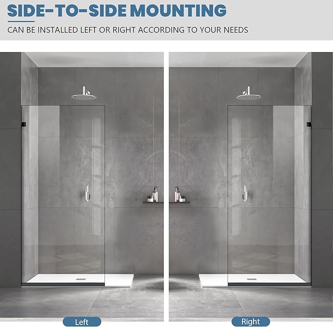 24 * 74" - 5/16" Thick Clear Tempered Glass Panel, Fixed Hinged Framless Shower - Image 7