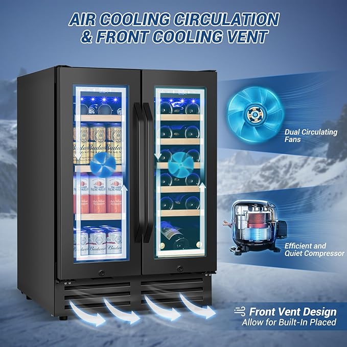 Wine and Beverage Refrigerator Black, 24 Inch Beverage Cooler Under Counter - Image 4