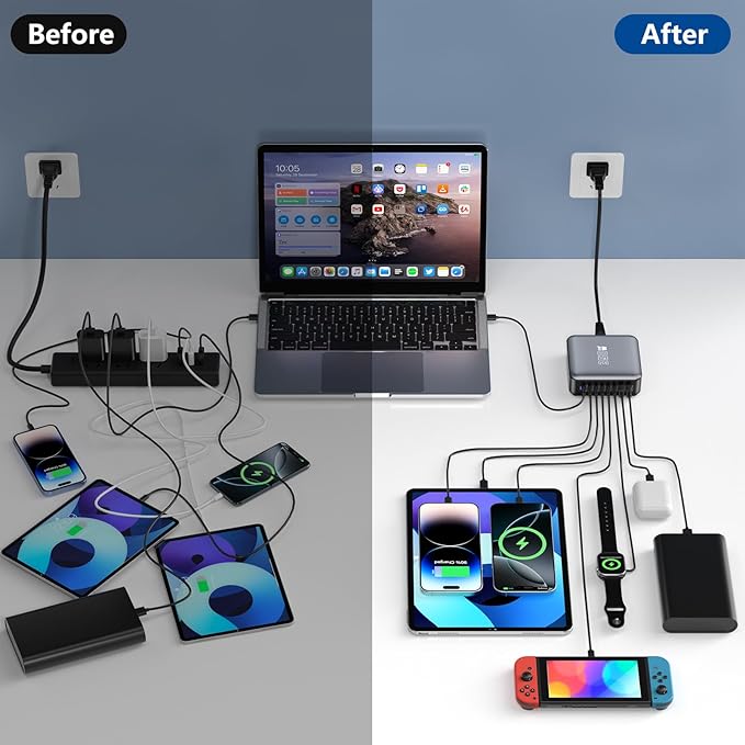 350W USB Fast Charging Station, 8 Port USB C Multi Port Charger Block - Image 5