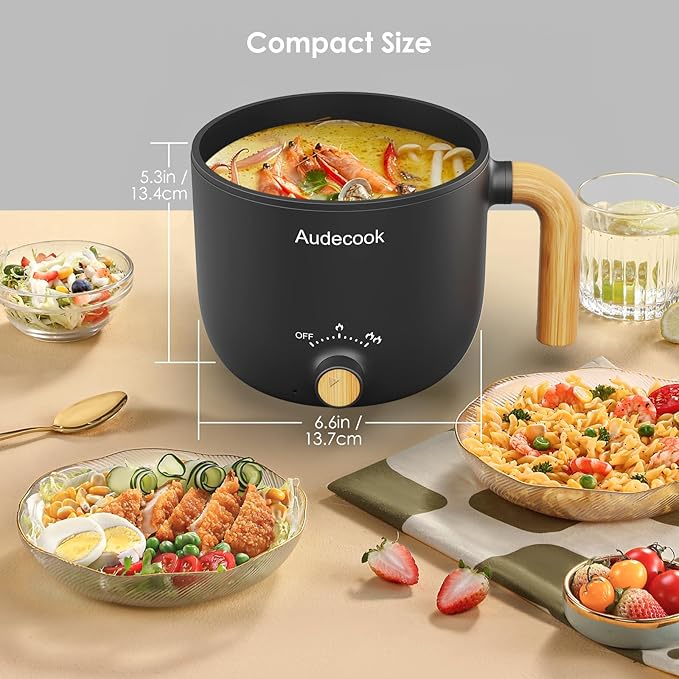Audecook Hot Pot Electric, 1.5L Rapid Noodles Cooker, Portable Nonstick Mini - Image 4