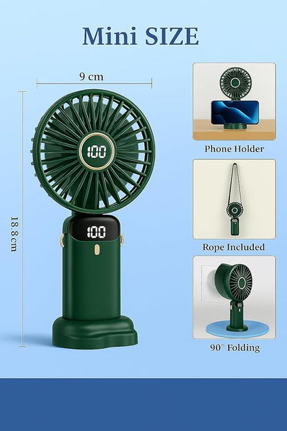 AMPMG LED Digital Display Rechargeable Fan – Portable Handheld & Desk Fan - Image 2
