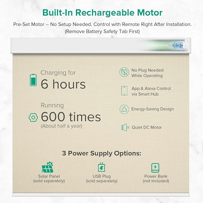 Kilonity Motorized Roller Shades, Light Filtering Remote Control Custom Window - Image 3