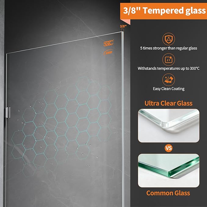 Shower Glass Panel, Frameless Walk in Shower Door - Image 2