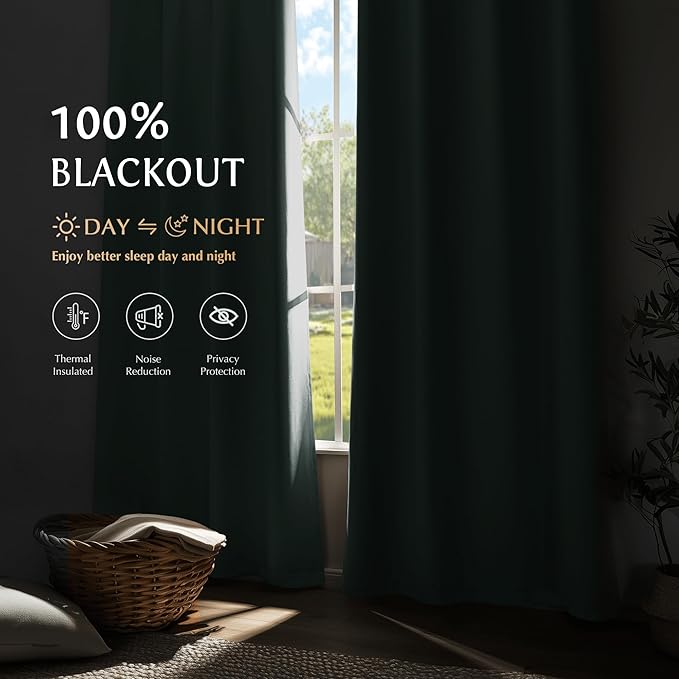 Beauoop 100% Blackout Curtains 54 Inch Long 2 Panels - Image 2