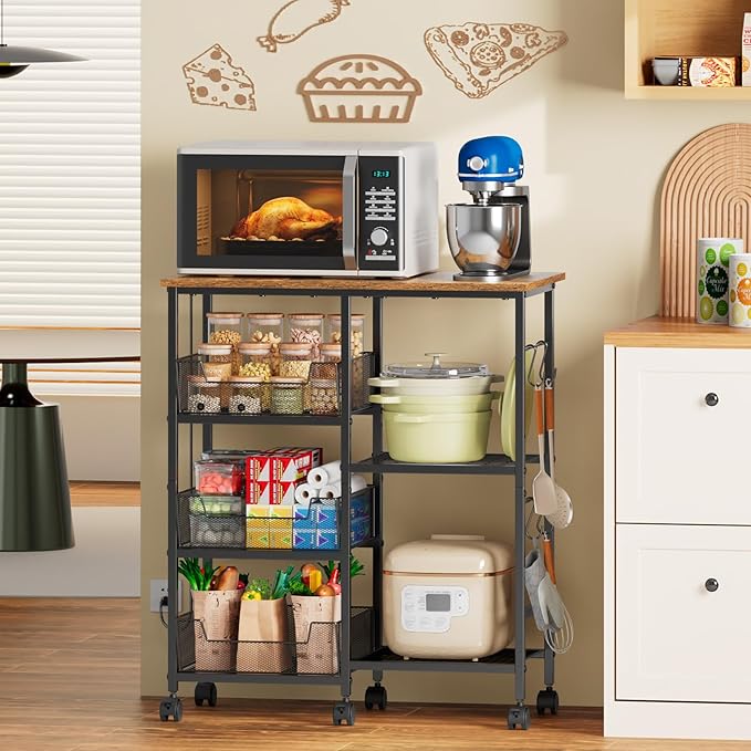 Rolling Kitchen Storage Microwave Cart, Kitchen Island - Image 5
